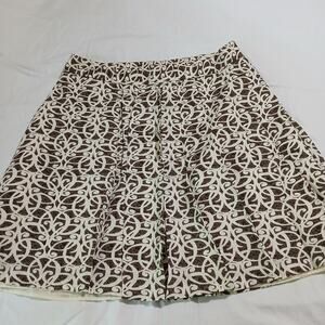 Merona 16 pleated skirt brown and cream geometric fully lined side-zip knee/mni